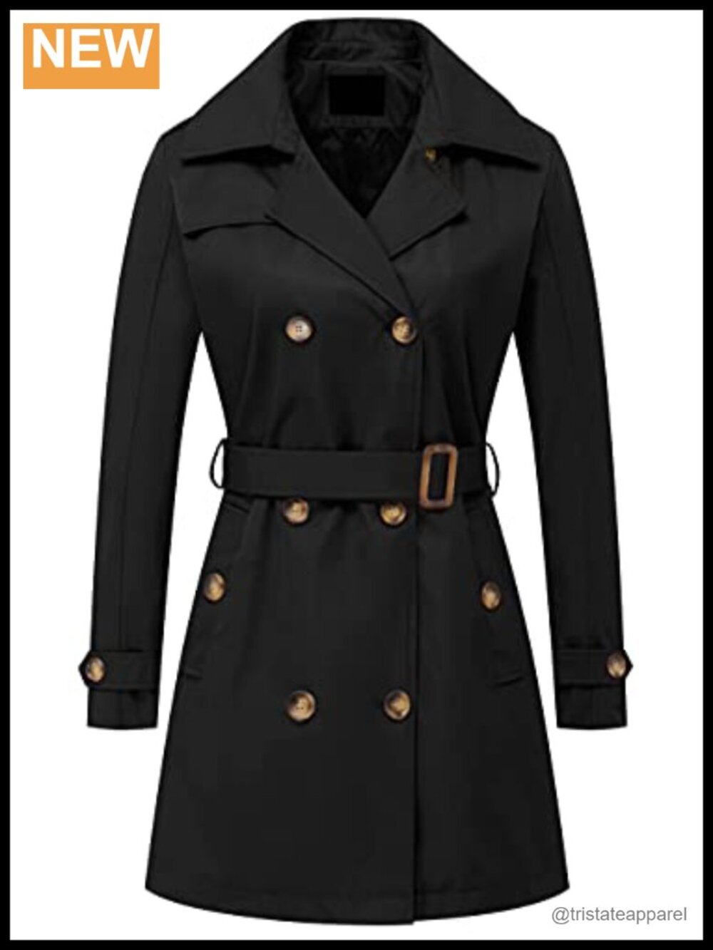 Double Breasted Trench Coat Mid-Length Belted Overcoat with Detachable Hood